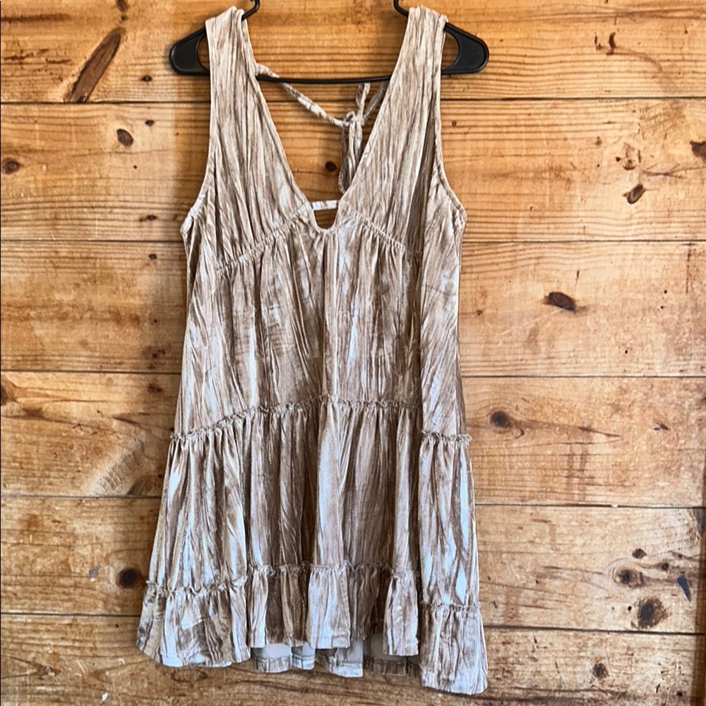 Baevely Chic Tan Mini Dress with Sleek Silhouette NWT